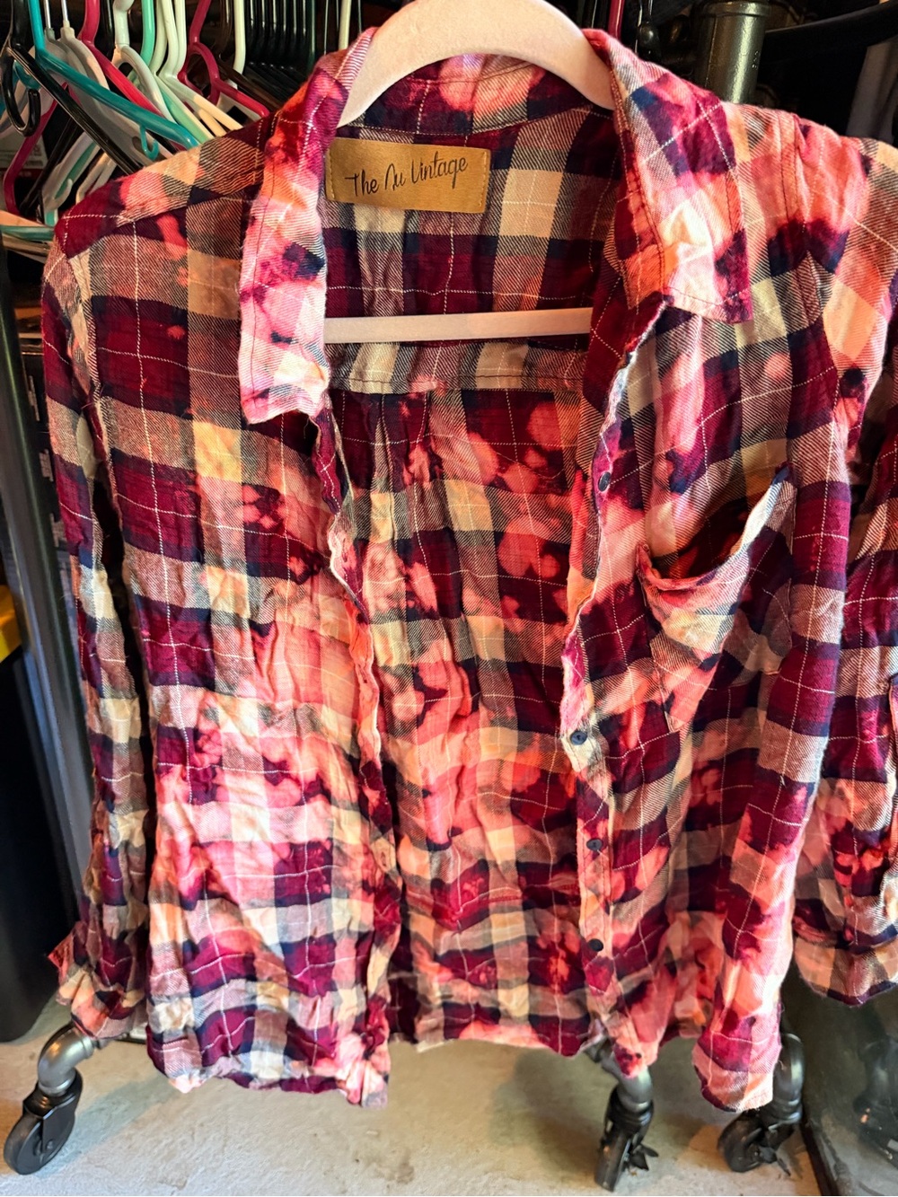 Vintage Pink and Burgundy Plaid Button-Down Shirt
